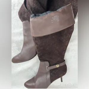 COACH Signature “C” Leather &amp; Suede Brown Boots, EUC