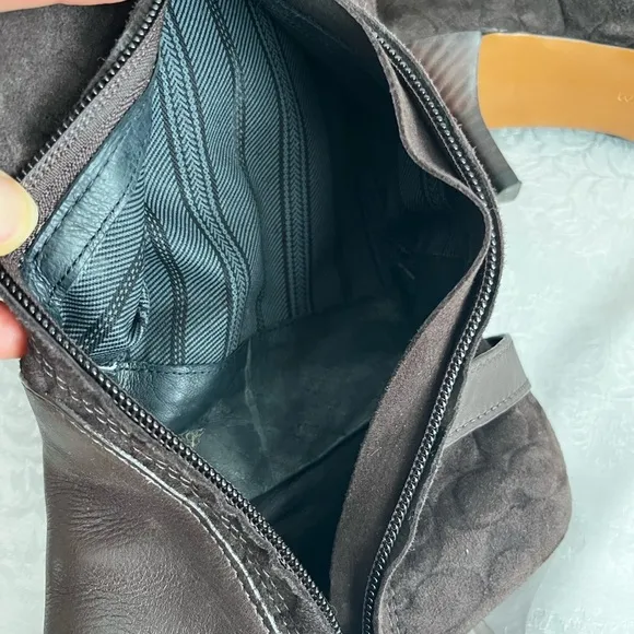 COACH Signature “C” Leather &amp; Suede Brown Boots, EUC