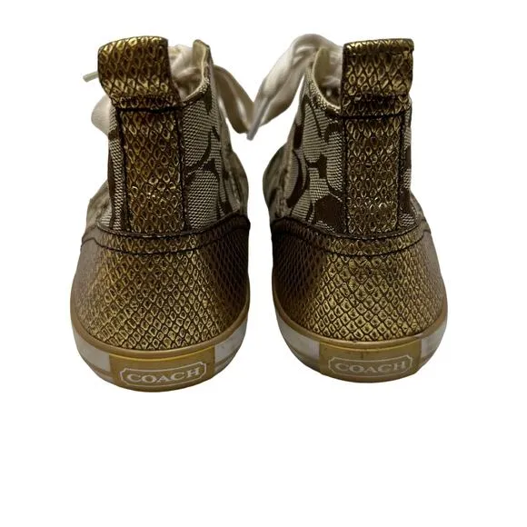 Coach Sneakers Women's Size 8.5 Indiana High Top Monogram Brown Gold