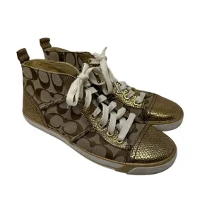 Coach Sneakers Women's Size 8.5 Indiana High Top Monogram Brown Gold