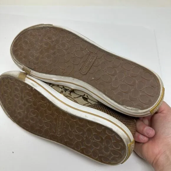 Coach Sneakers Women's Size 8.5 Indiana High Top Monogram Brown Gold
