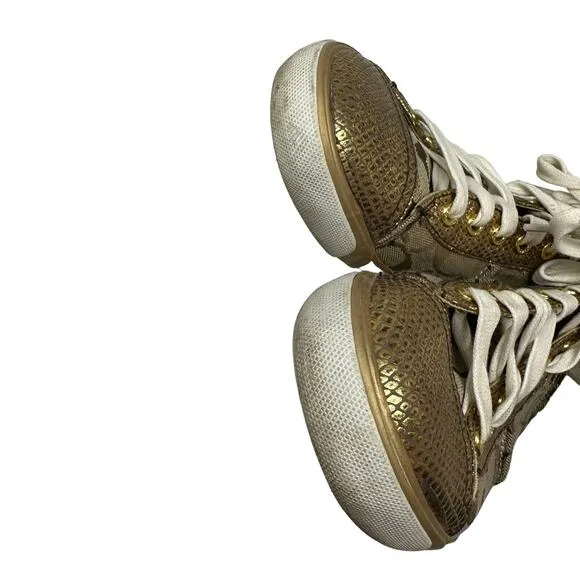 Coach Sneakers Women's Size 8.5 Indiana High Top Monogram Brown Gold