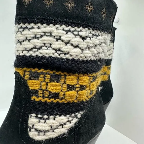 COBRA SOCIETY Canon Black Embroidered White Yellow Wool Shaft Ankle Boots sz 37