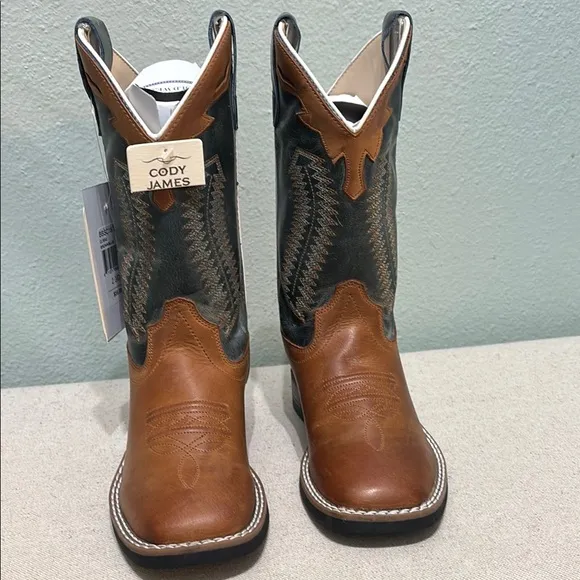 Cody James, Kids Western Boots Brown and Black Leather Square Toe