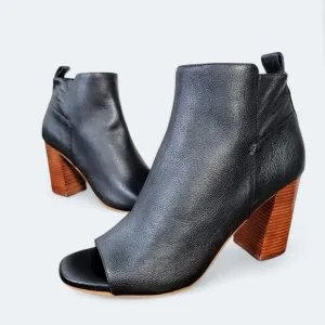 Cole Haan Black Leather Peep Toe Heeled Booties Size 7.5 B