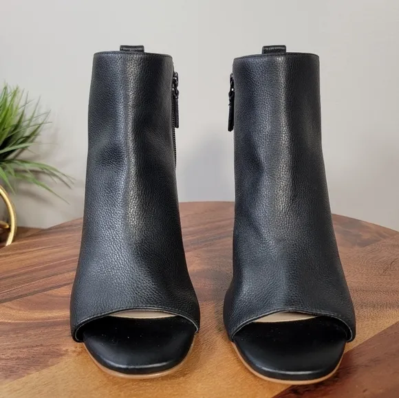Cole Haan Black Leather Peep Toe Heeled Booties Size 7.5 B