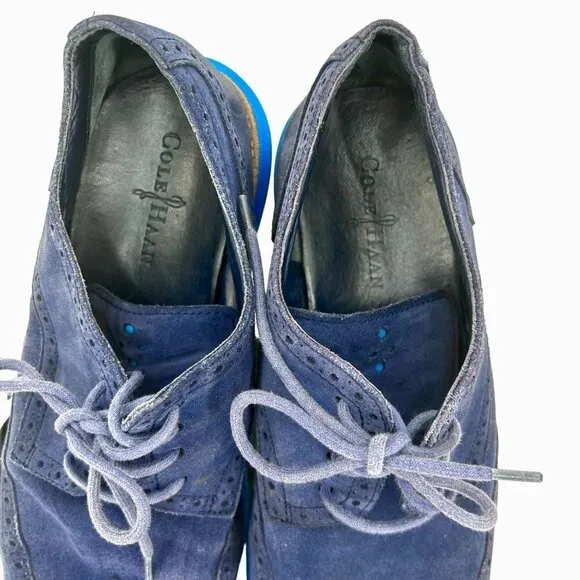 COLE HAAN BLUE SUEDE LUNAGRAND LUNARLON WINGTIP OXFORD LOAFER  w/ BAG