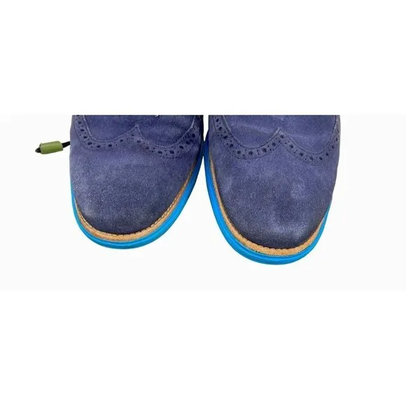COLE HAAN BLUE SUEDE LUNAGRAND LUNARLON WINGTIP OXFORD LOAFER  w/ BAG