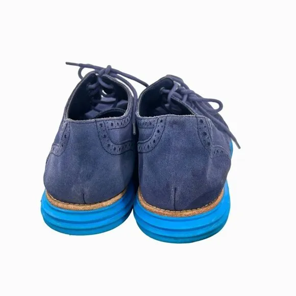 COLE HAAN BLUE SUEDE LUNAGRAND LUNARLON WINGTIP OXFORD LOAFER  w/ BAG