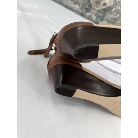 Cole Haan Genevieve Weave Wedge Sandals Size 9.5B Tan Brown Leather