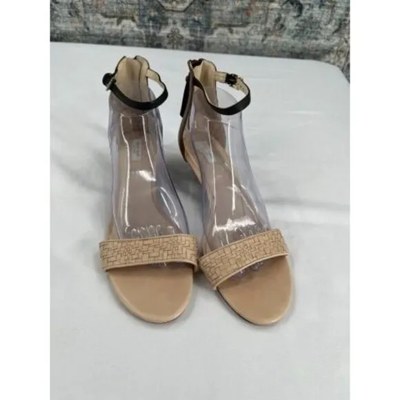 Cole Haan Genevieve Weave Wedge Sandals Size 9.5B Tan Brown Leather