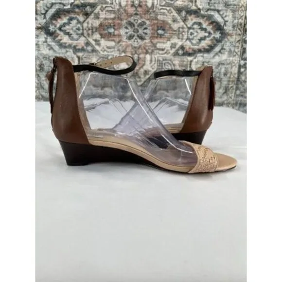 Cole Haan Genevieve Weave Wedge Sandals Size 9.5B Tan Brown Leather