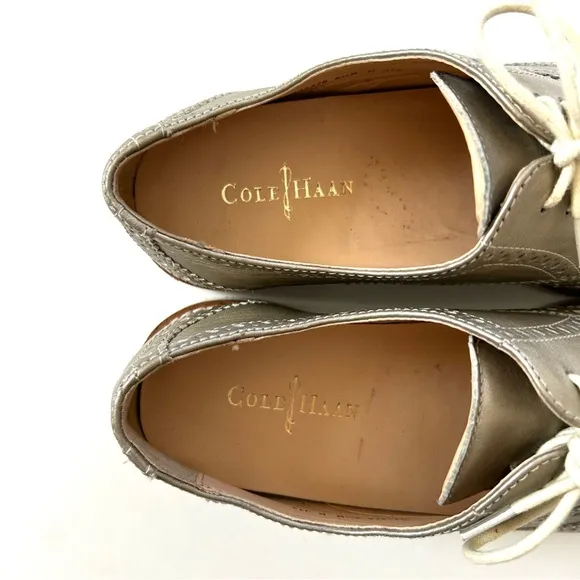 Cole Haan Gold Metallic Shimmer Oxford Wingtip Loafer Lace-Up Shoes