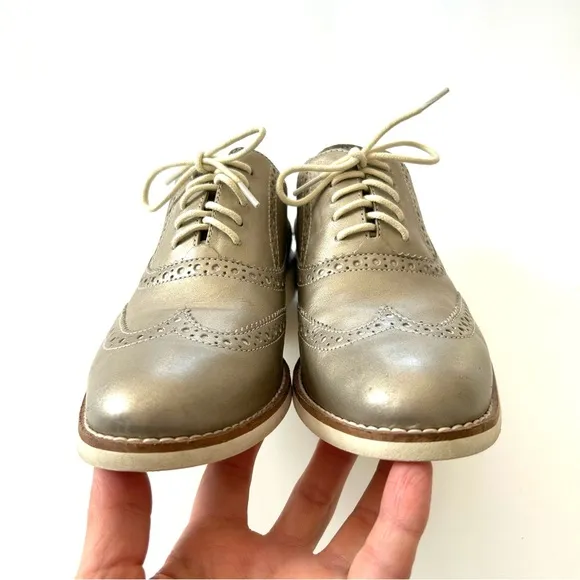 Cole Haan Gold Metallic Shimmer Oxford Wingtip Loafer Lace-Up Shoes