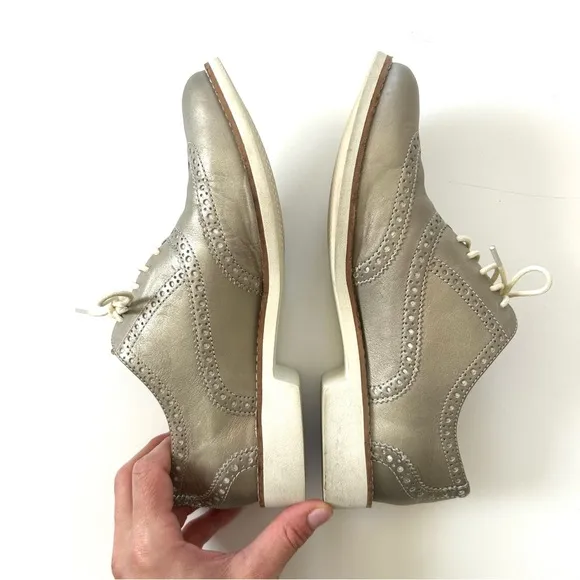 Cole Haan Gold Metallic Shimmer Oxford Wingtip Loafer Lace-Up Shoes