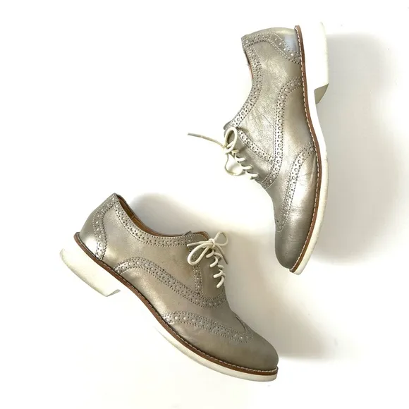 Cole Haan Gold Metallic Shimmer Oxford Wingtip Loafer Lace-Up Shoes