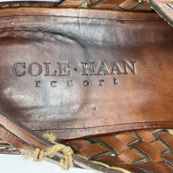 Cole Haan Huarache Woven Slingback Sandals Men's Size 11M Brown Leather Slip On