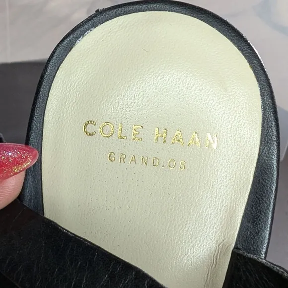 Cole Haan Ravenna 8 black leather slingback wedge .5&quot;-2.5&quot; woven platform heels