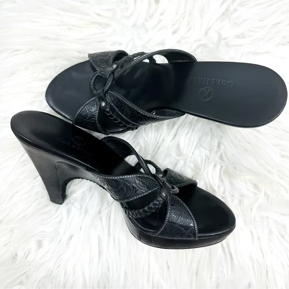 Cole Haan Shoes | Cole Haan Kenna Tooled Braided Slides Black Leather Women’s 6