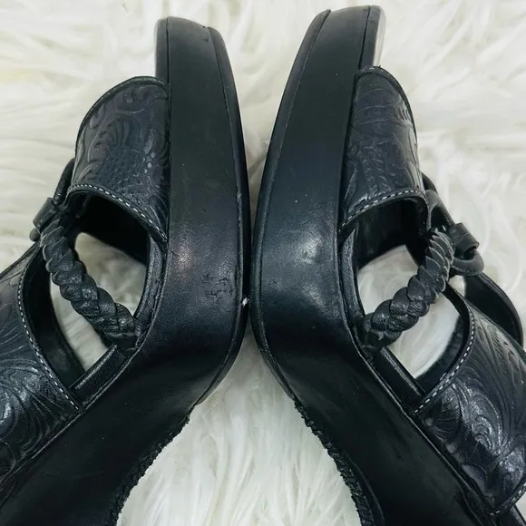 Cole Haan Shoes | Cole Haan Kenna Tooled Braided Slides Black Leather Women’s 6