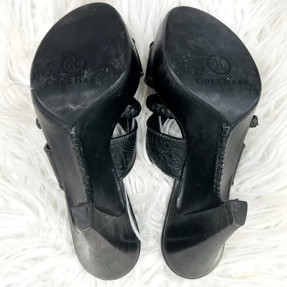 Cole Haan Shoes | Cole Haan Kenna Tooled Braided Slides Black Leather Women’s 6