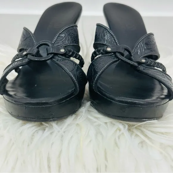 Cole Haan Shoes | Cole Haan Kenna Tooled Braided Slides Black Leather Women’s 6