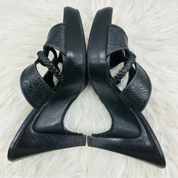 Cole Haan Shoes | Cole Haan Kenna Tooled Braided Slides Black Leather Women’s 6