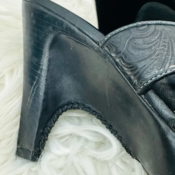 Cole Haan Shoes | Cole Haan Kenna Tooled Braided Slides Black Leather Women’s 6