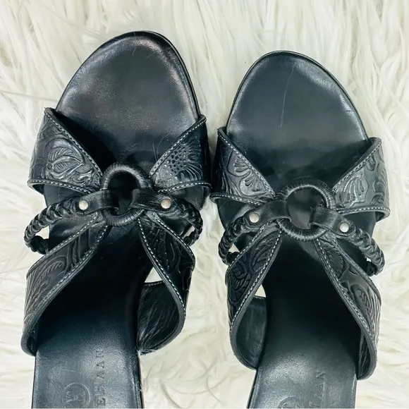Cole Haan Shoes | Cole Haan Kenna Tooled Braided Slides Black Leather Women’s 6
