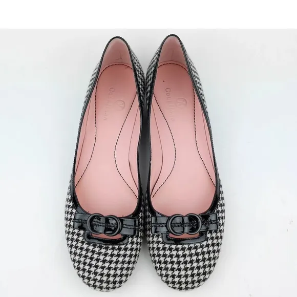 COLE HAAN Women's 7.5 B - Black &amp; whited hounds tooth fabric ballet flats shoes