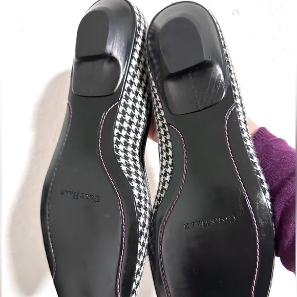 COLE HAAN Women's 7.5 B - Black &amp; whited hounds tooth fabric ballet flats shoes