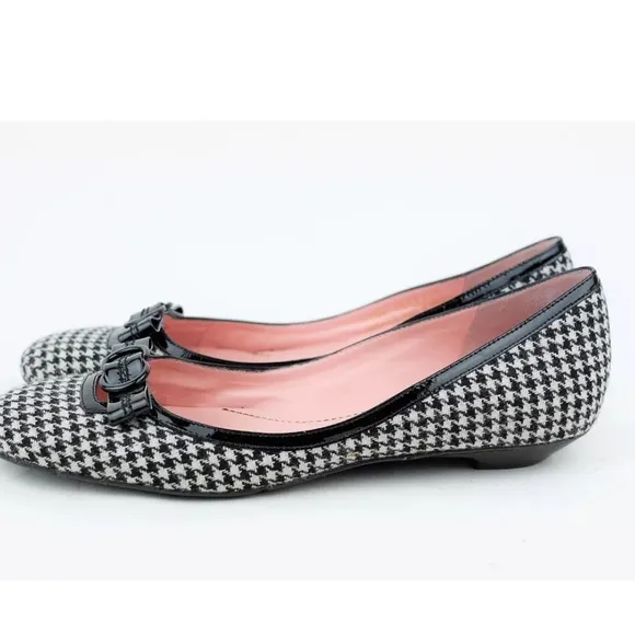 COLE HAAN Women's 7.5 B - Black &amp; whited hounds tooth fabric ballet flats shoes