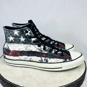 Converse American Flag High Top Sneakers Mens 12 White Blue Streetwear Y2K Shoes