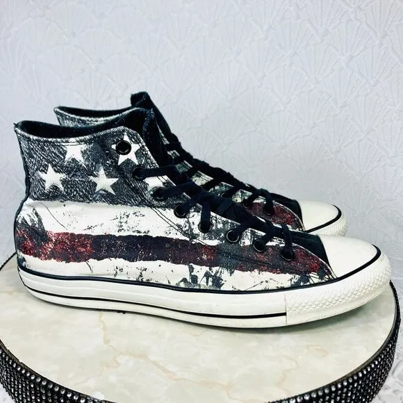 Converse American Flag High Top Sneakers Mens 12 White Blue Streetwear Y2K Shoes