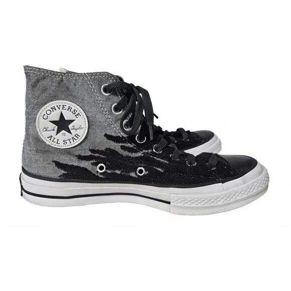 Converse Chuck 70 Men's All Star Hi-Top Sneakers Gray/Black Flames Size 6.5