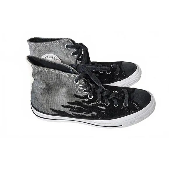 Converse Chuck 70 Men's All Star Hi-Top Sneakers Gray/Black Flames Size 6.5