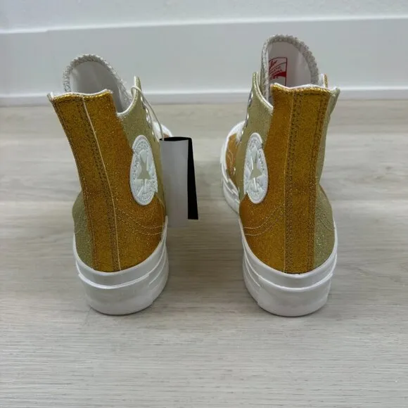 Converse Chuck 70 Plus Glitter High Top Sneaker Shoes Womens 7.5 Gold A08176C