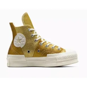 Converse Chuck 70 Plus Glitter High Top Sneaker Shoes Womens 7.5 Gold A08176C