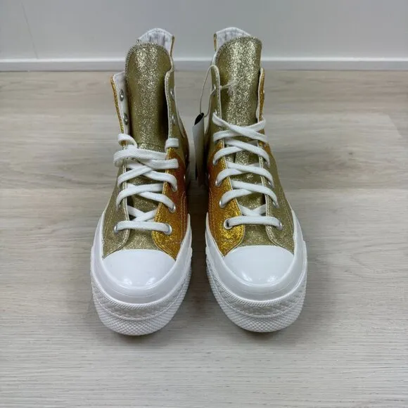 Converse Chuck 70 Plus Glitter High Top Sneaker Shoes Womens 7.5 Gold A08176C