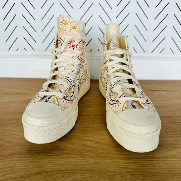 ⭐Converse Chuck 70 Plus Hi Sz 7 Mens Shoes Beige Floral Paisley Sneakers A08172C