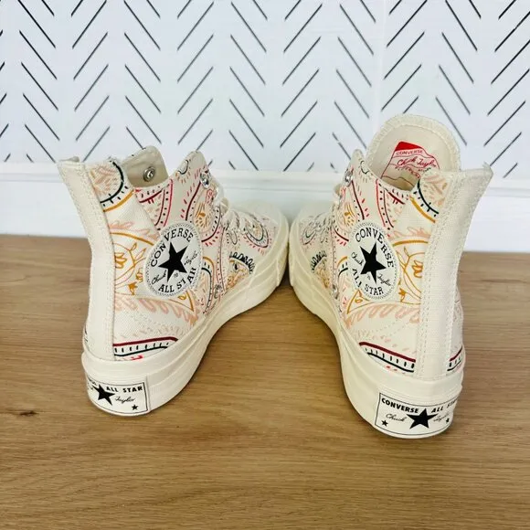 ⭐Converse Chuck 70 Plus Hi Sz 7 Mens Shoes Beige Floral Paisley Sneakers A08172C