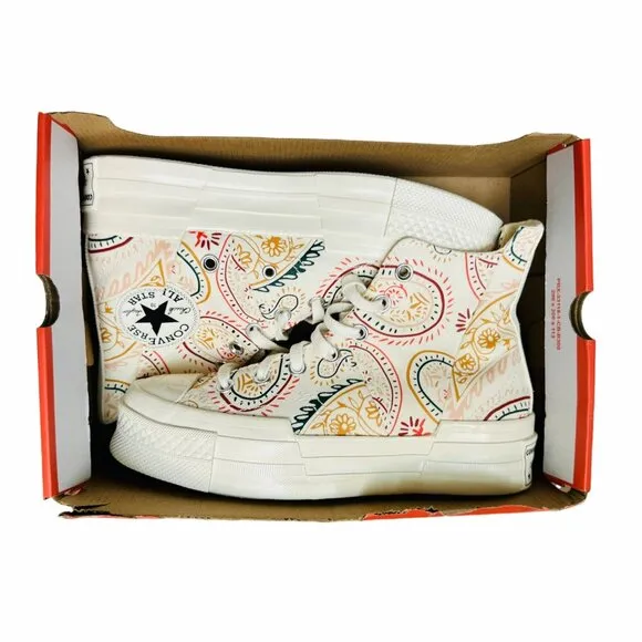 ⭐Converse Chuck 70 Plus Hi Sz 7 Mens Shoes Beige Floral Paisley Sneakers A08172C