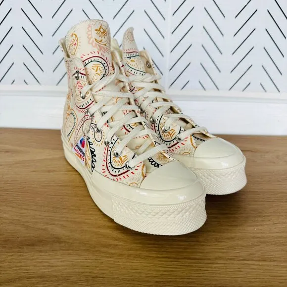 ⭐Converse Chuck 70 Plus Hi Sz 7 Mens Shoes Beige Floral Paisley Sneakers A08172C