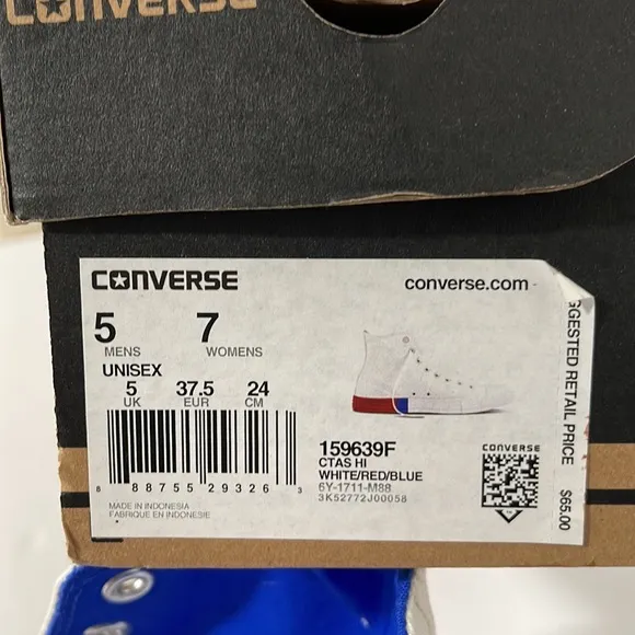 Converse Chuck Taylor All Star Hi Unisex Shoes White-Red-Blue *