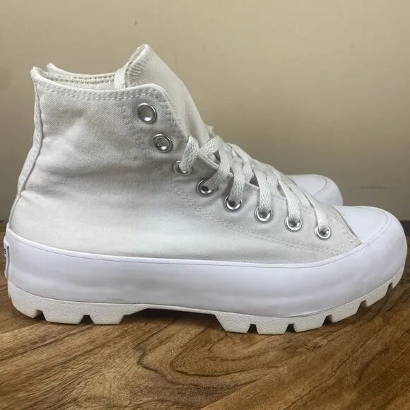Converse Chuck Taylor All Star Womens Triple White Size 9 Lugged High Top Shoes