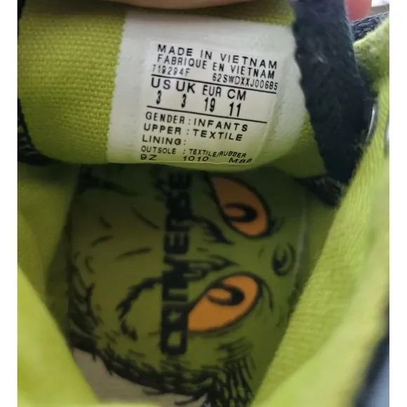 Converse Chuck Taylor High Top Shoes Infant Size 3 Dr. Seuss The Grinch Black