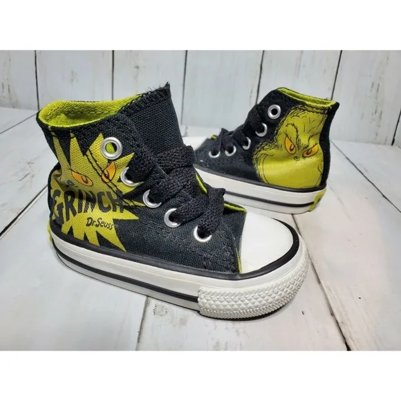 Converse Chuck Taylor High Top Shoes Infant Size 3 Dr. Seuss The Grinch Black