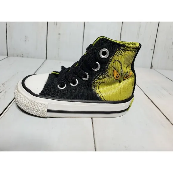 Converse Chuck Taylor High Top Shoes Infant Size 3 Dr. Seuss The Grinch Black