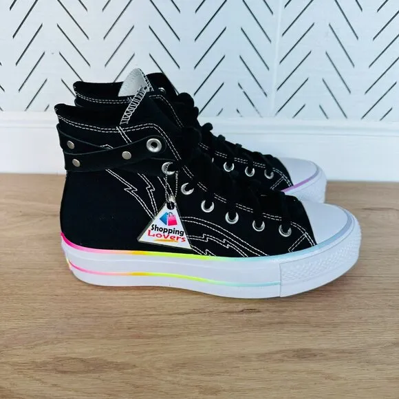 ❤️❤️Converse Chuck Taylor Lift Platform Pride Sz 10.5 Women Shoes Black A10218C