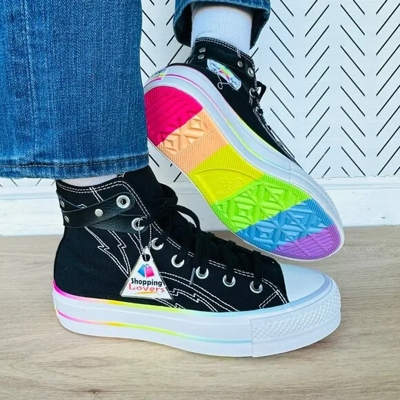 ❤️❤️Converse Chuck Taylor Lift Platform Pride Sz 10.5 Women Shoes Black A10218C